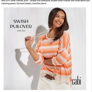New CAbi Swish pullover sweater Peach and White Linen blend XS SOLD OUT